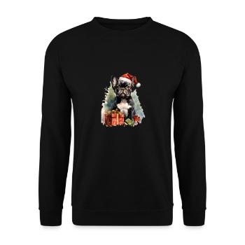 ErSa Solutions - Französische Bulldogge Weihnachtsmann - Unisex Pullover - Schwarz - Vorne - Alina (178cm) & Michal (187cm)