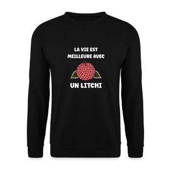Fruit Humour petit litchi - Sweat-shirt Unisexe - noir - Devant - Alina (178cm) & Michal (187cm)