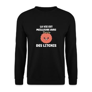 Fruit Humour petit litchi - Sweat-shirt Unisexe - noir - Devant - Alina (178cm) & Michal (187cm)