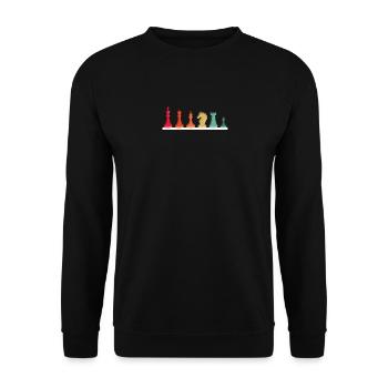 Schachfiguren, Brettspielliebhaber, Nerd, Geek - Unisex Pullover - Schwarz - Vorne - Alina (178cm) & Michal (187cm)