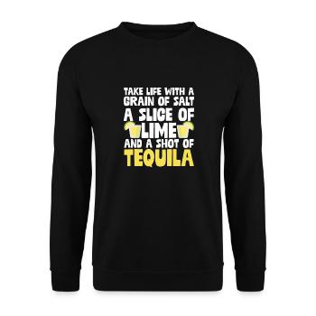 Un grain de sel, une tranche de citron vert _ Shot De Tequila - Sweat-shirt Unisexe - noir - Devant - Alina (178cm) & Michal (187cm)