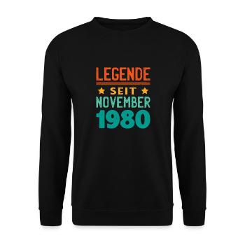 November 1980 Legende seit 43 Jahren Mann Frau - Unisex Pullover - Schwarz - Vorne - Alina (178cm) & Michal (187cm)