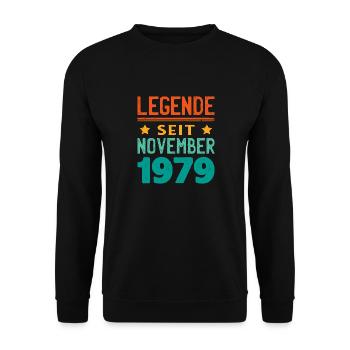 November 1979 Legende seit 44 Jahren Mann Frau - Unisex Pullover - Schwarz - Vorne - Alina (178cm) & Michal (187cm)