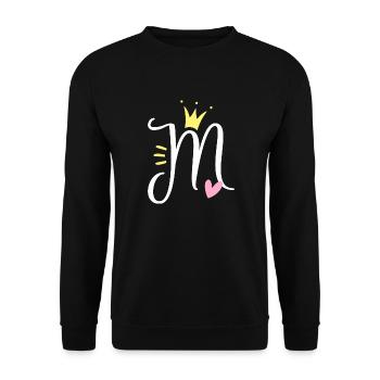 Buchstabe M Anfangsbuchstabe Krone - Unisex Pullover - Schwarz - Vorne - Alina (178cm) & Michal (187cm)