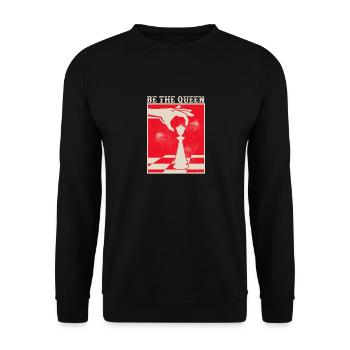 Sei die Königin Schachspieler Lustiges Brettspiel - Unisex Pullover - Schwarz - Vorne - Alina (178cm) & Michal (187cm)