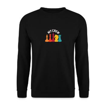 Meine Mannschaft Schachspieler Lustiges Retro - Unisex Pullover - Schwarz - Vorne - Alina (178cm) & Michal (187cm)