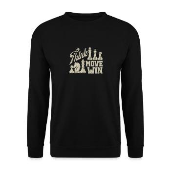 Think Move Win Witzig Schachspieler Brettspiel - Unisex Pullover - Schwarz - Vorne - Alina (178cm) & Michal (187cm)