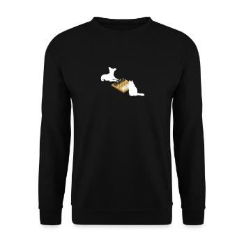 Lustiger Schachspieler Brettspiel Trainer Hund - Unisex Pullover - Schwarz - Vorne - Alina (178cm) & Michal (187cm)