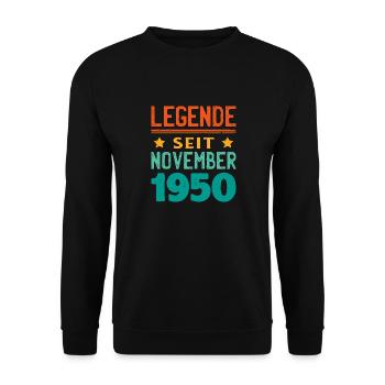 November 1950 Legende seit 73 Jahren Mann Frau - Unisex Pullover - Schwarz - Vorne - Alina (178cm) & Michal (187cm)