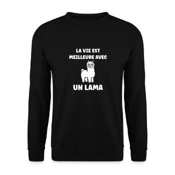 Humour mignon petit lama - Sweat-shirt Unisexe - noir - Devant - Alina (178cm) & Michal (187cm)