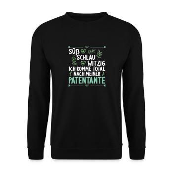 Ich komme total nach meiner Patentante Patenkind - Unisex Pullover - Schwarz - Vorne - Alina (178cm) & Michal (187cm)