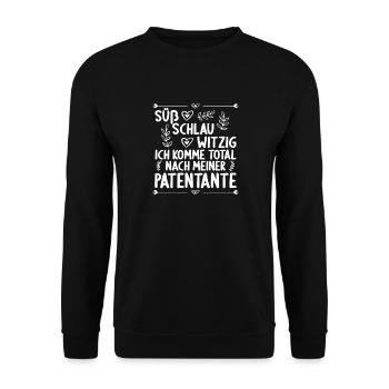 Ich komme total nach meiner Patentante Patenkind - Unisex Pullover - Schwarz - Vorne - Alina (178cm) & Michal (187cm)