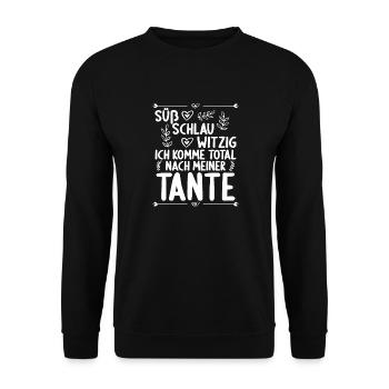 Ich komme total nach meiner Tante Nichte Neffe - Unisex Pullover - Schwarz - Vorne - Alina (178cm) & Michal (187cm)