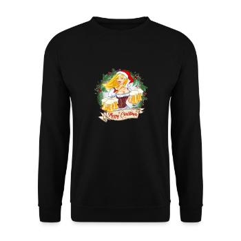 Weihnacht`s T-Shirt Frau mit Bier - Unisex Pullover - Schwarz - Vorne - Alina (178cm) & Michal (187cm)