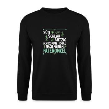 Ich komme total nach meinem Patenonkel Patenkind - Unisex Pullover - Schwarz - Vorne - Alina (178cm) & Michal (187cm)