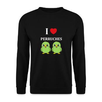 Oiseaux perruches humour petite perruche - Sweat-shirt Unisexe - noir - Devant - Alina (178cm) & Michal (187cm)