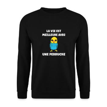 Oiseaux perruches humour petite perruche - Sweat-shirt Unisexe - noir - Devant - Alina (178cm) & Michal (187cm)
