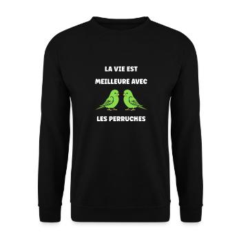 Oiseaux perruches humour petite perruche - Sweat-shirt Unisexe - noir - Devant - Alina (178cm) & Michal (187cm)