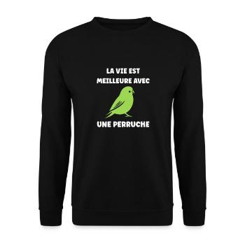 Oiseaux perruches humour petite perruche - Sweat-shirt Unisexe - noir - Devant - Alina (178cm) & Michal (187cm)