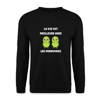 Oiseaux perruches humour petite perruche - Sweat-shirt Unisexe - noir - Devant - Alina (178cm) & Michal (187cm)
