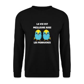 Oiseaux perruches humour petite perruche - Sweat-shirt Unisexe - noir - Devant - Alina (178cm) & Michal (187cm)