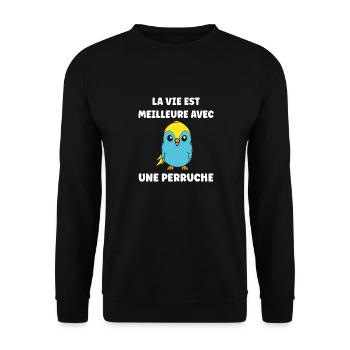 Oiseaux perruches humour petite perruche - Sweat-shirt Unisexe - noir - Devant - Alina (178cm) & Michal (187cm)