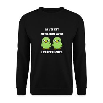 Oiseaux perruches humour petite perruche - Sweat-shirt Unisexe - noir - Devant - Alina (178cm) & Michal (187cm)
