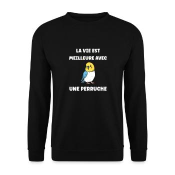 Oiseaux perruches humour petite perruche - Sweat-shirt Unisexe - noir - Devant - Alina (178cm) & Michal (187cm)