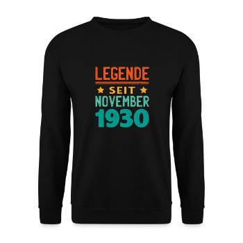 November 1930 Legende seit 93 Jahren Mann Frau - Unisex Pullover - Schwarz - Vorne - Alina (178cm) & Michal (187cm)