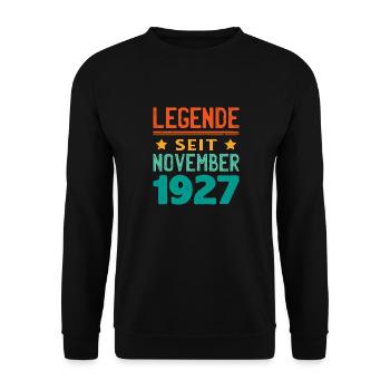 November 1927 Legende seit 96 Jahren Mann Frau - Unisex Pullover - Schwarz - Vorne - Alina (178cm) & Michal (187cm)
