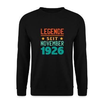 November 1926 Legende seit 97 Jahren Mann Frau - Unisex Pullover - Schwarz - Vorne - Alina (178cm) & Michal (187cm)