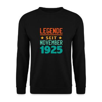 November 1925 Legende seit 98 Jahren Mann Frau - Unisex Pullover - Schwarz - Vorne - Alina (178cm) & Michal (187cm)