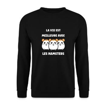 Mignon Humour petit hamster - Sweat-shirt Unisexe - noir - Devant - Alina (178cm) & Michal (187cm)