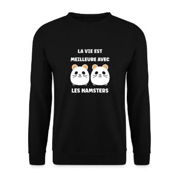 Mignon Humour petit hamster - Sweat-shirt Unisexe - noir - Devant - Alina (178cm) & Michal (187cm)