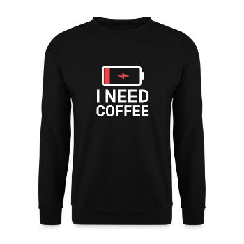 But First I Need Coffee Low Battery - Unisex Sweatshirt - black - Front - Alina (178cm) & Michal (187cm)