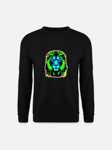 Löwe - farbenfroher Löwenkopf - Unisex Pullover - Schwarz