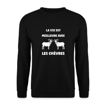 Citation humour petite chèvre - Sweat-shirt Unisexe - noir - Devant - Alina (178cm) & Michal (187cm)