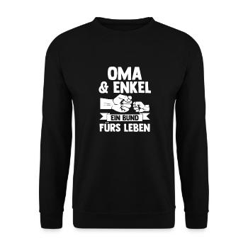 Oma Großmutter und Enkel - Unisex Pullover - Schwarz - Vorne - Alina (178cm) & Michal (187cm)