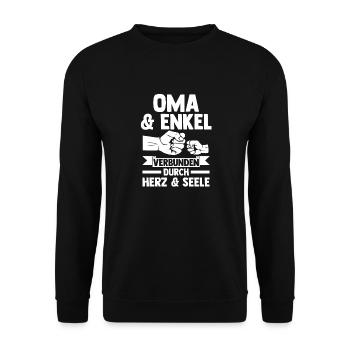 Oma Großmutter und Enkel - Unisex Pullover - Schwarz - Vorne - Alina (178cm) & Michal (187cm)