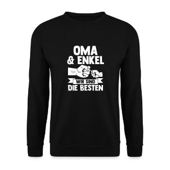 Oma Großmutter und Enkel - Unisex Pullover - Schwarz - Vorne - Alina (178cm) & Michal (187cm)