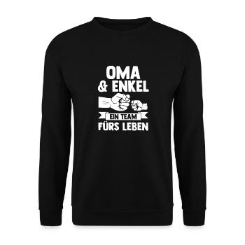 Oma Großmutter und Enkel - Unisex Pullover - Schwarz - Vorne - Alina (178cm) & Michal (187cm)