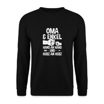 Oma Großmutter und Enkel - Unisex Pullover - Schwarz - Vorne - Alina (178cm) & Michal (187cm)