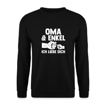 Oma Großmutter und Enkel - Unisex Pullover - Schwarz - Vorne - Alina (178cm) & Michal (187cm)