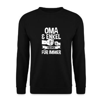 Oma Großmutter und Enkel - Unisex Pullover - Schwarz - Vorne - Alina (178cm) & Michal (187cm)