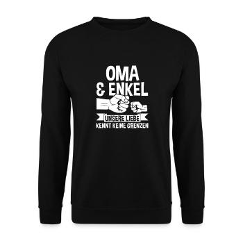 Oma Großmutter und Enkel - Unisex Pullover - Schwarz - Vorne - Alina (178cm) & Michal (187cm)
