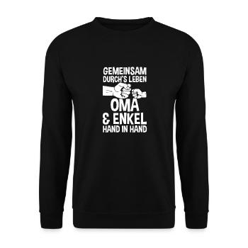 Oma Großmutter und Enkel - Unisex Pullover - Schwarz - Vorne - Alina (178cm) & Michal (187cm)