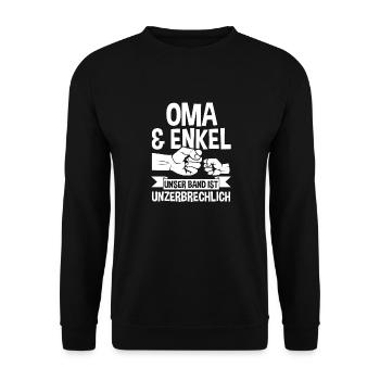 Oma Großmutter und Enkel - Unisex Pullover - Schwarz - Vorne - Alina (178cm) & Michal (187cm)