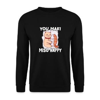 Lustiger Sushi-Fan Sushi-Liebhaber Kawaii Nigiri - Unisex Pullover - Schwarz - Vorne - Alina (178cm) & Michal (187cm)
