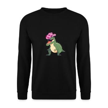 Dinosaurier mit rosa Cowboyhut - Unisex Pullover - Schwarz - Vorne - Alina (178cm) & Michal (187cm)
