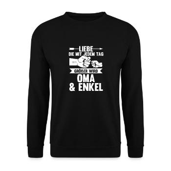 Oma Großmutter und Enkel - Unisex Pullover - Schwarz - Vorne - Alina (178cm) & Michal (187cm)
